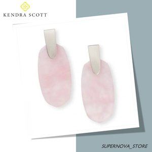 Kendra Scott Aragon Drop Earrings Rose Pink Translucent Quartz Silver Oval $70